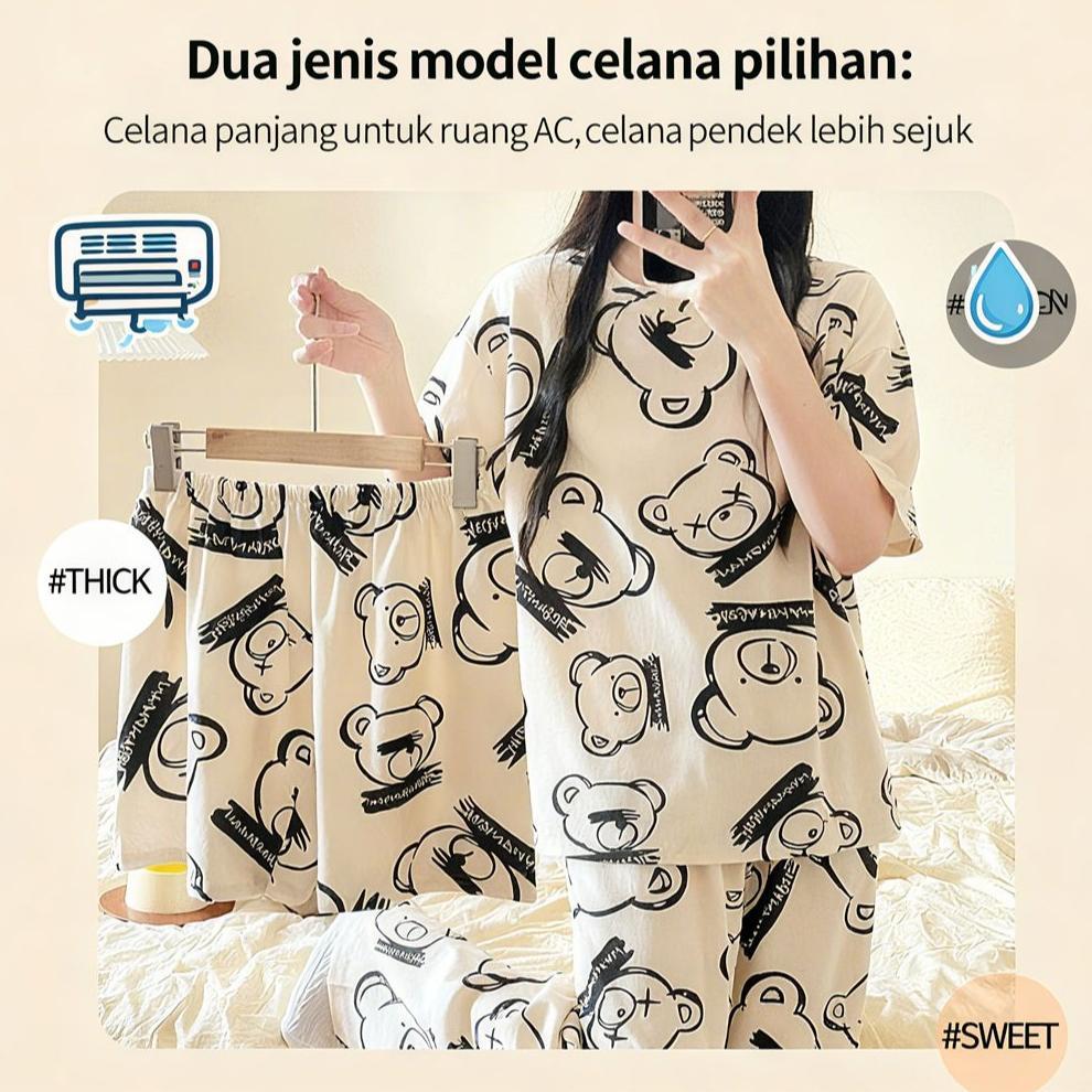 NEW PIYAMA 4 SET WAMITA DEWASA JUMBO LEMBUT DAN DINGIN  /4IN1 BAJU TIDUR SET DASTER CELANA PENDEK CE