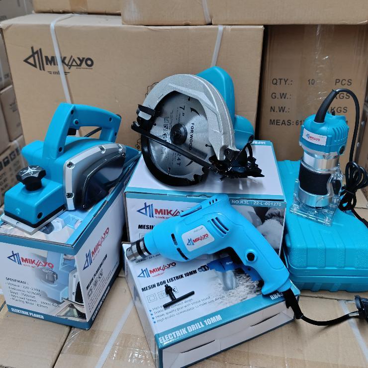 BEST SELLER PAKET TUKANG LENGKAP 4 ITEM - MESIN CIRCULAR SAW MIKAYO + MESIN PLANNER MIKAYO + MESIN B