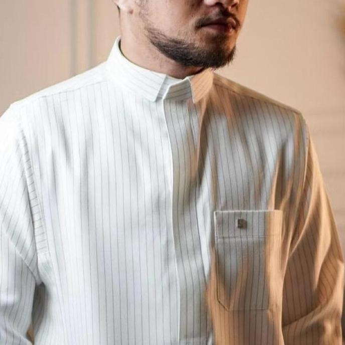 Super Sale, An Nun Gamis Pria Original Semi Wol Motif Salur Lengan Panjang Manset Elegan Rapi Berkel