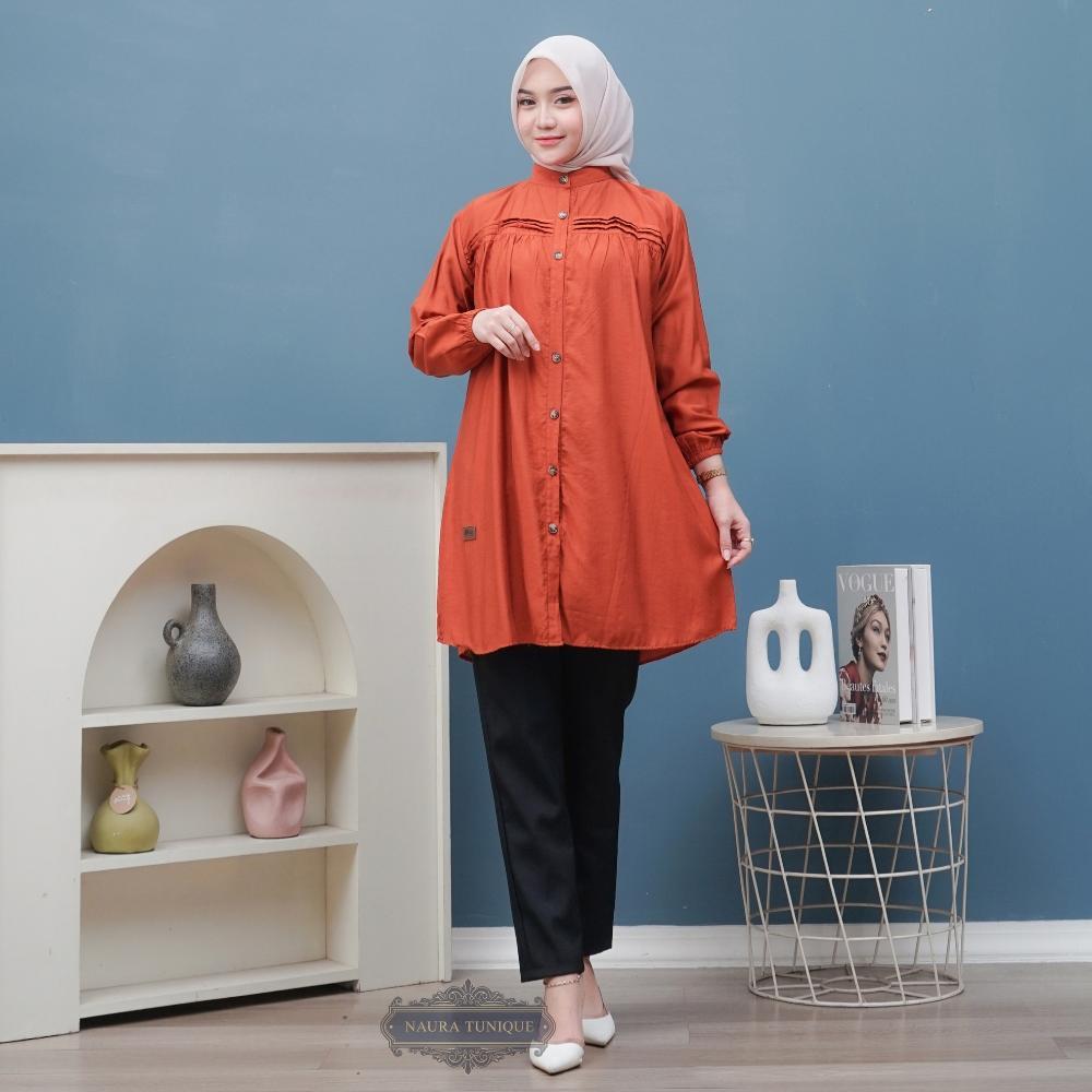 terbaru ( jumbo ) kaisa tunik polo linen kemeja long tunik atasan wanita ld 110-130 by naura tunique