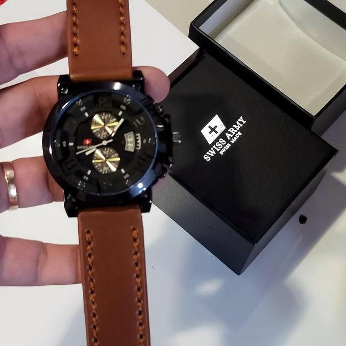 DR175 - JUAL SWISS ARMY CRONO OFF DAN TANGGAL AKTIF SA77925 - JAM TANGAN PRIA FORMAL TALI KULIT - IN