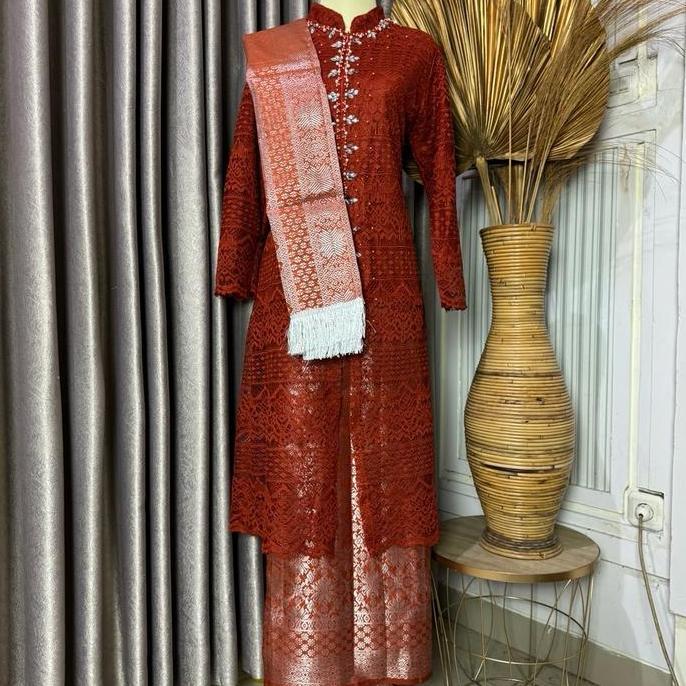 DR328 >> SET Songket Slendang Kebaya Brukat Malika Payet Jumbo / Kebaya Kurung Malika Payet Dress Wi