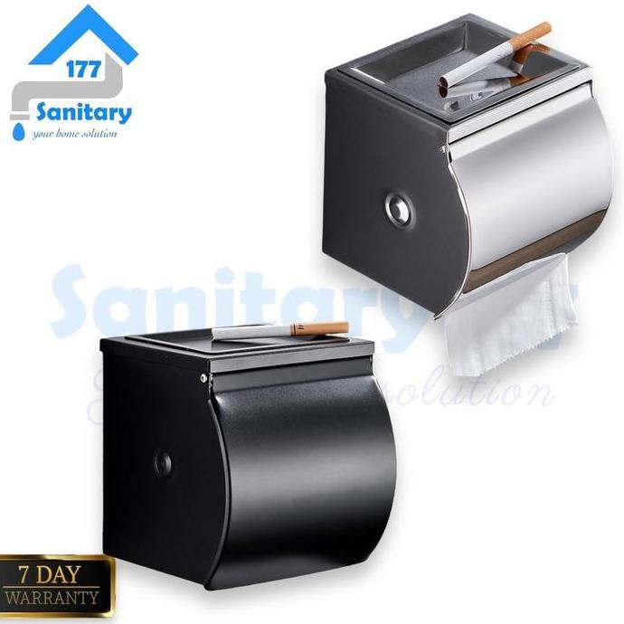 // TEMPAT TISU ASBAK STAINLESS K12- RAK TISSUE GULUNG HITAM BLACK ROLL BOX DAN TEMPAT BAK ROKOK HP S