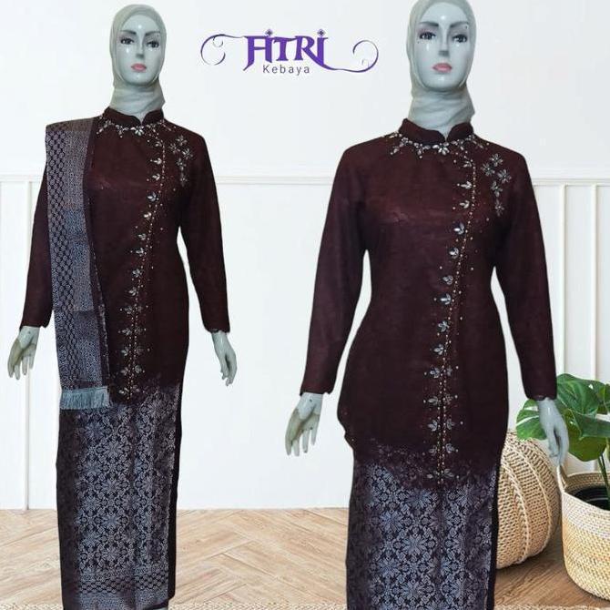 DE27 - Setelan Kebaya Janggan Brokat Payet Mix Rok Songket Lilit Palembang Dengan Selendang Modern E