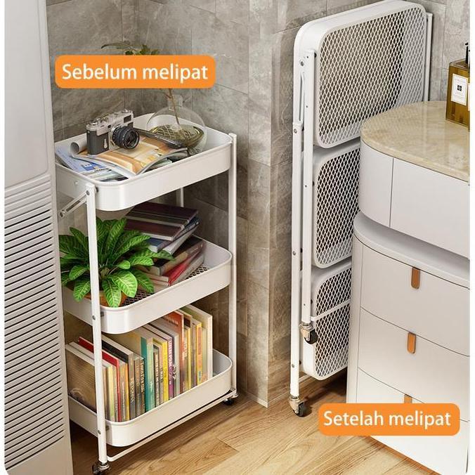 XARANA Rak Troli Lipat Penyimpanan Kamar Mandi Dapur Tidur Beroda Minimalis