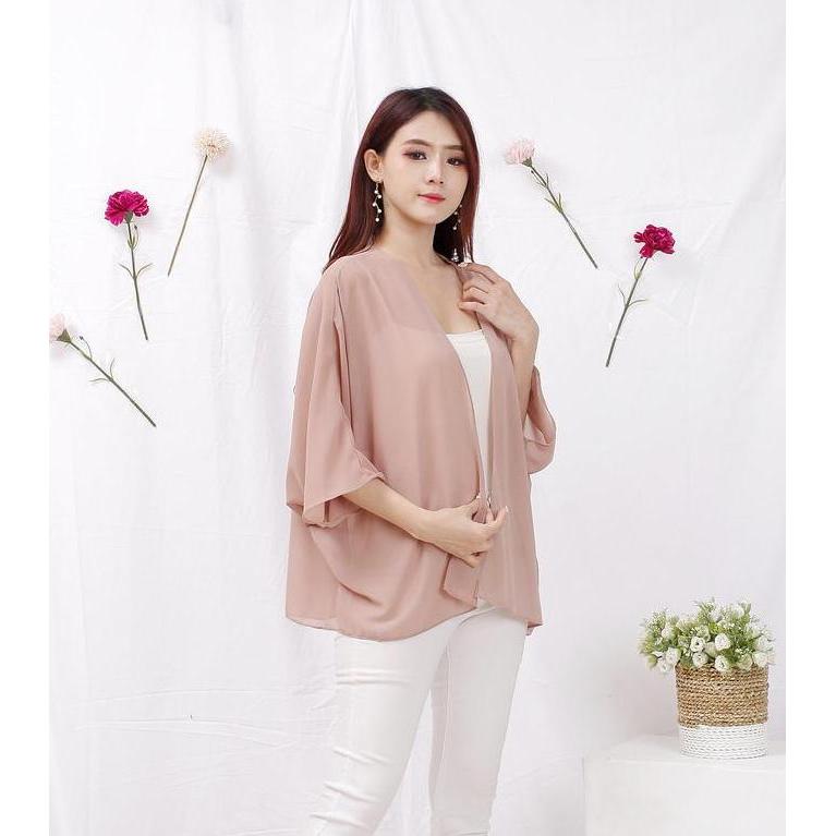 DI85 >> Outer ceruti transparan / / Cardigan wanita batwing kekinian Fit Hitam Putih Atasan Blazer