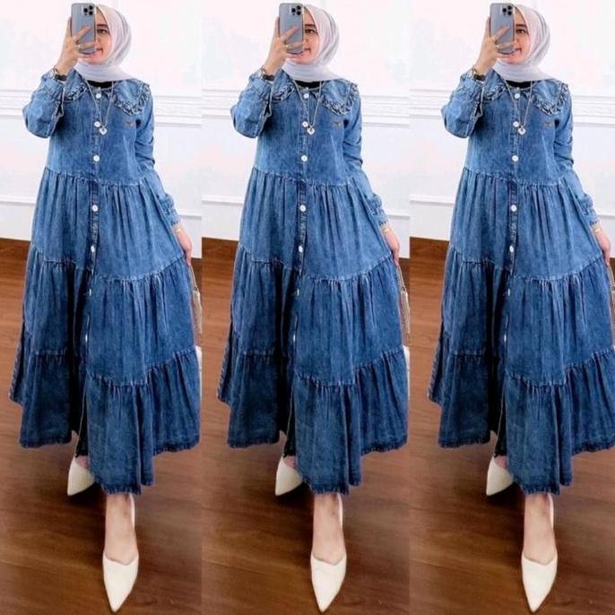 DE107 - MIDI DRESS JEANS UMPAK // DRESS KRAH KOREA // MIDI DENIM WANITA TERBARU