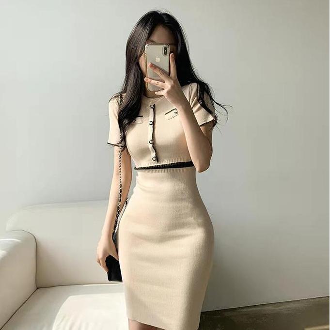 DS86 - [SBG] Dress Wanita Casual Rajut Lengan Pendek | Mini Dress Elegan Lengan Pendek | Drees Simpl
