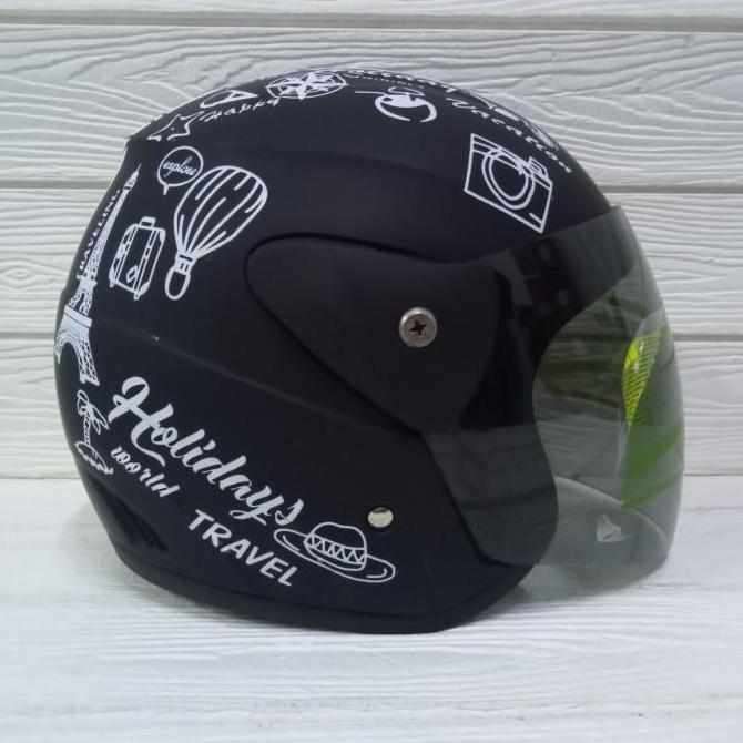 Helm Evo Nuvo SNI Dewasa Motif Traveling Hitam doff