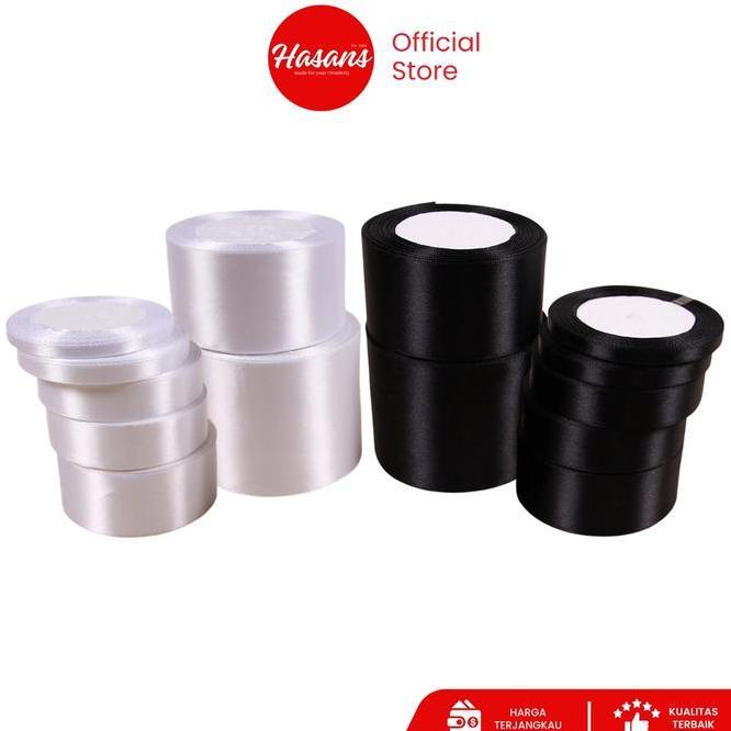 1 Roll Pita Satin Polos Putih Hitam 1 12 Inch Pita Kain Putih Hitam 4 Cm Pita Kado Hadiah Pita Satin