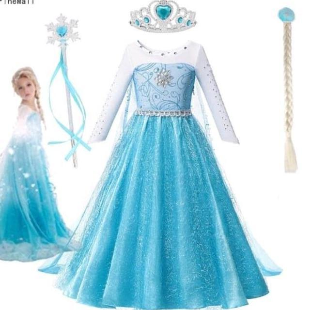 Paket Lengkap 1 Set Dres Frozen Elsa Gaun Anak Frozen Aksess Baju Pesta Frozen Baju Elsa