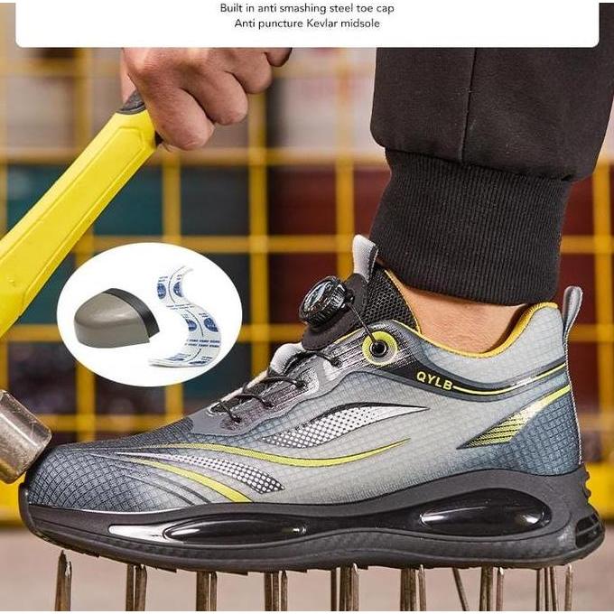 Safety Shoes Sneakers Biru Sepatu Safety Pria Tali Putar Ujung Besi waterproof 9239 mm