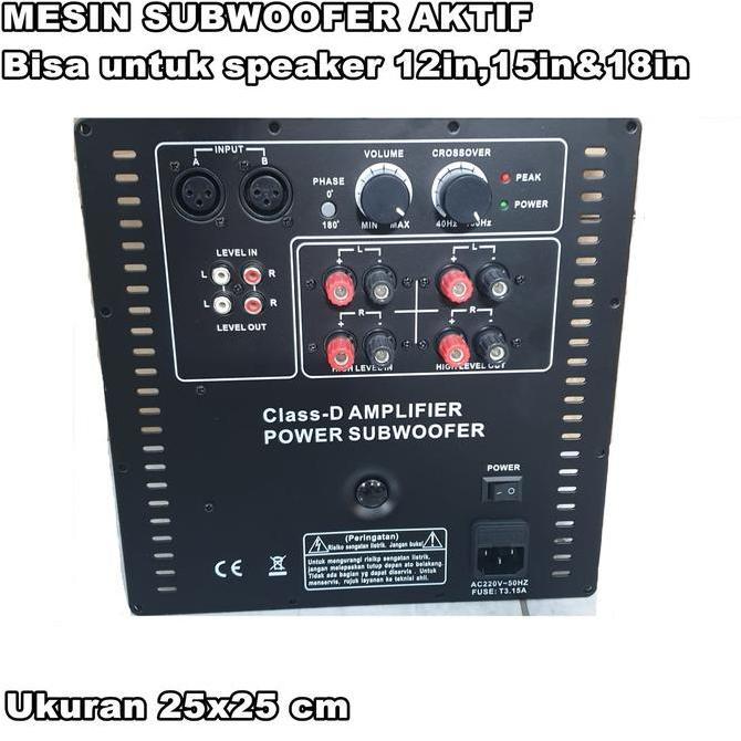 Power Kit Subwoofer Aktif 25X25 Cm Mesin Amplifier Ampli Sub Active Bisa 12Inch 15Inch 18Inch Bass R