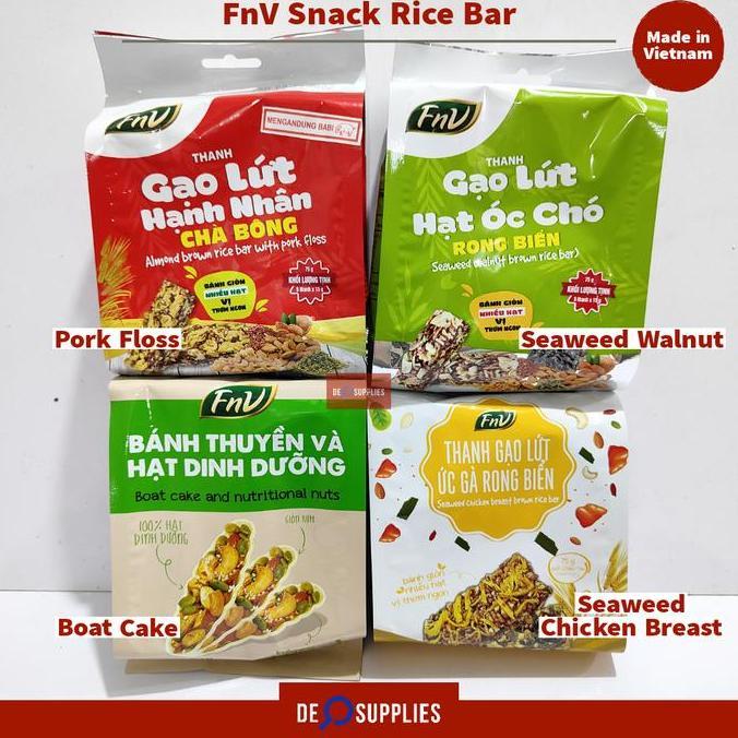 karezman77 - fnv brown rice bar snack vietnam 75gr isi 5 - pork floss / seaweed walnut / chicken bre