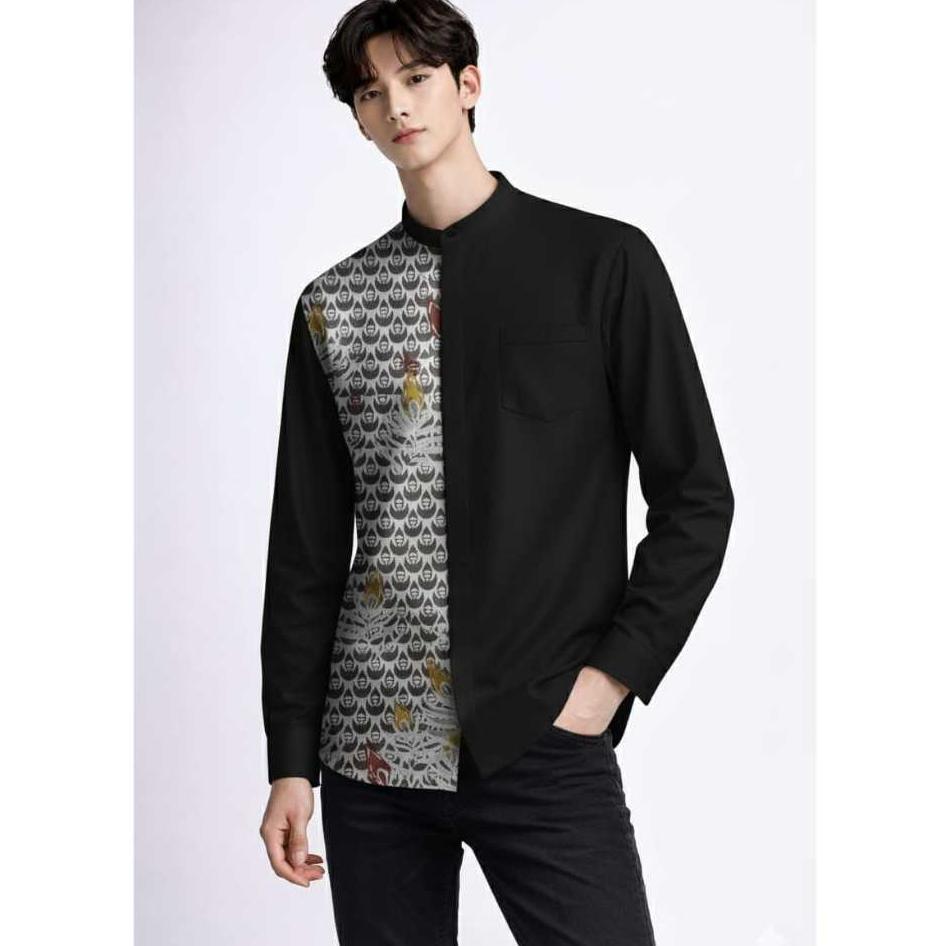 Sale Kemeja Koko Pria Motif Series Ramadhan Mubarak Islamic Batik Bunga Printing Koko - 08 - Bahan K