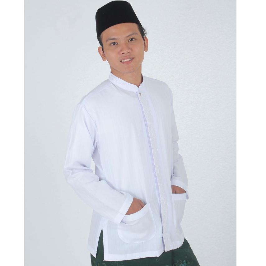 Termurah  Sumberrejekijeans - Baju Koko Putih Lengan Panjang Bordir Termurah (Bonus Dus)