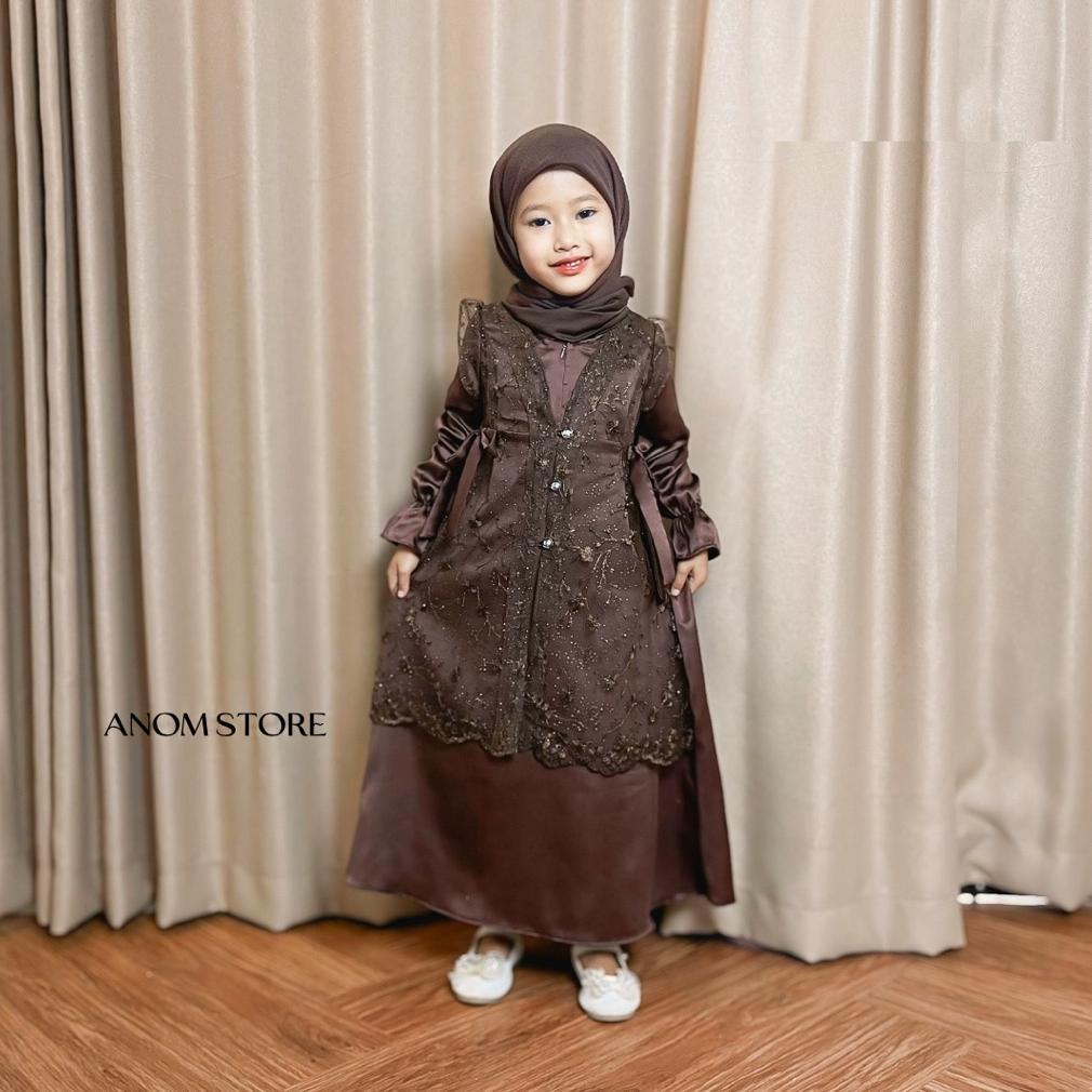 Saless Jasmine Dress Anak By Anomstore - Gamis Kids Anak 1 - 9 Tahun Satin Silk Brokat Semi Outer Ga
