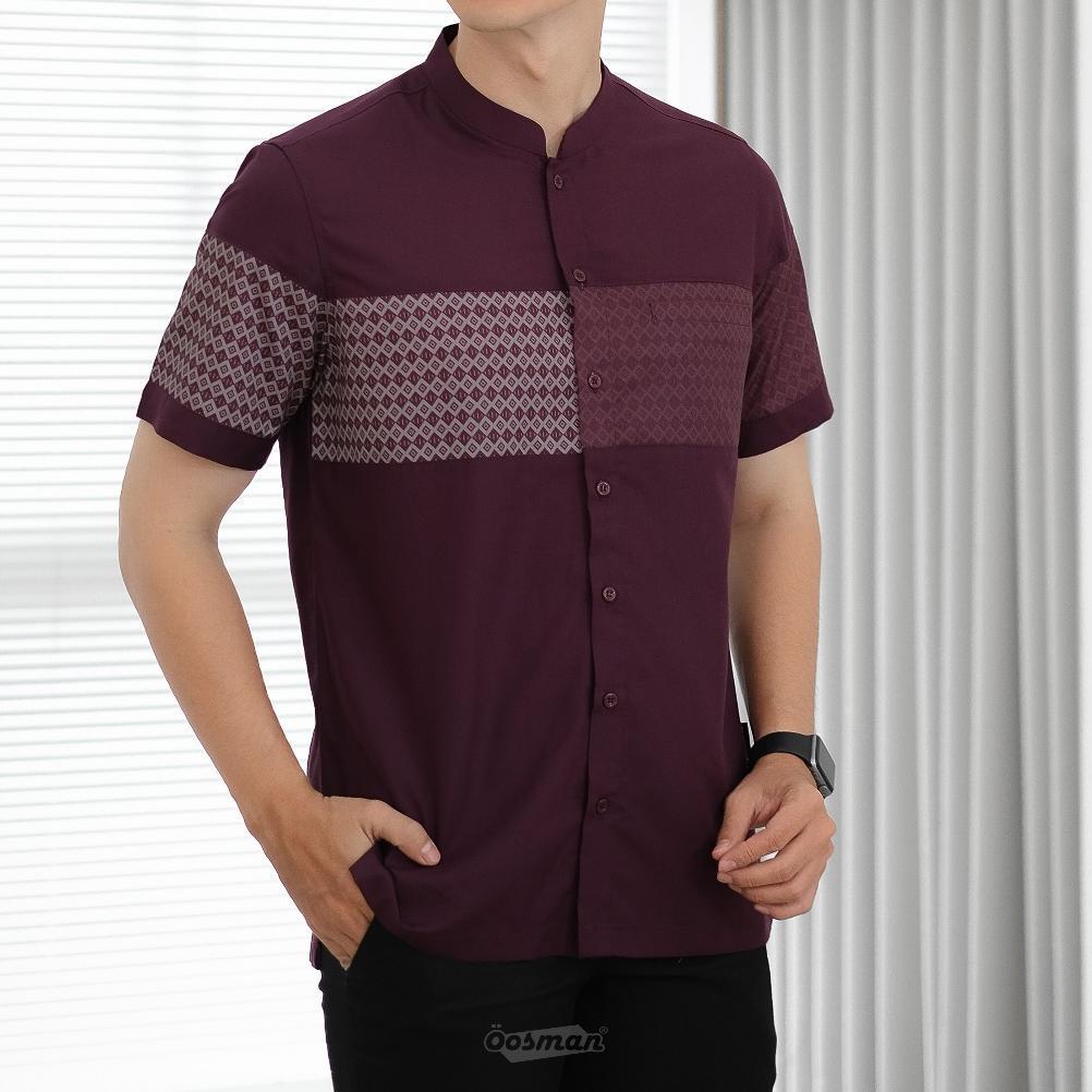 Awet Oosman - Koko Amin Kemeja Koko Pria Lengan Pendek Premium Mahogani | Burgundy | Putih | Hitam |