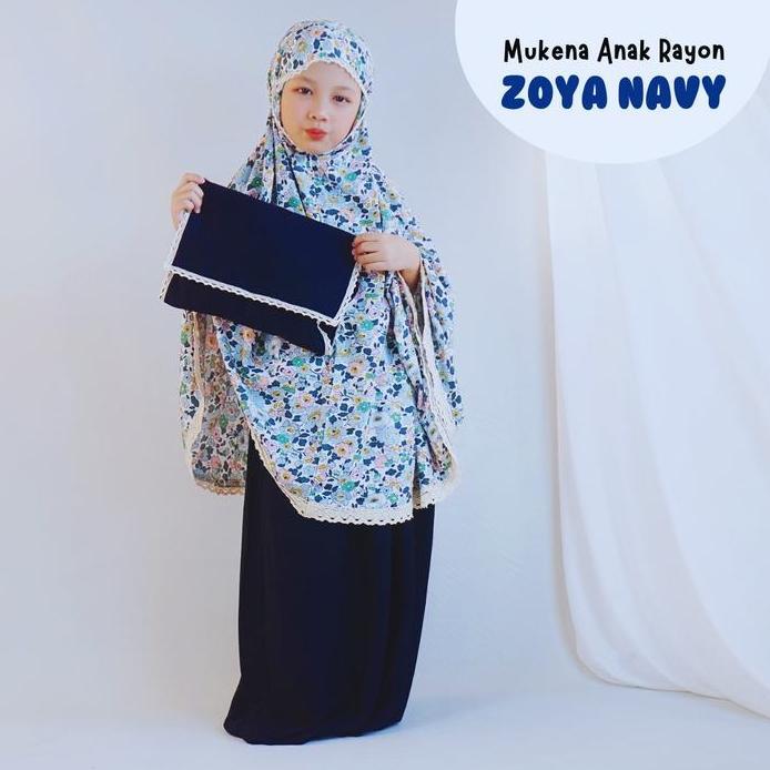 Mukena Couple Rayon Premium Renda Motif Zoya Navy - Mukenah Cantik