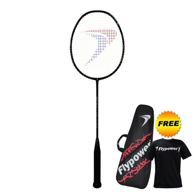 Flypower Smash Geledek  Raket Badminton - Black Free Tas 2R & Kaos