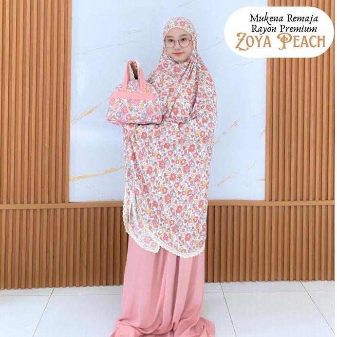 Mukena Couple Rayon Premium Renda Motif Zoya Peach - Mukenah Cantik