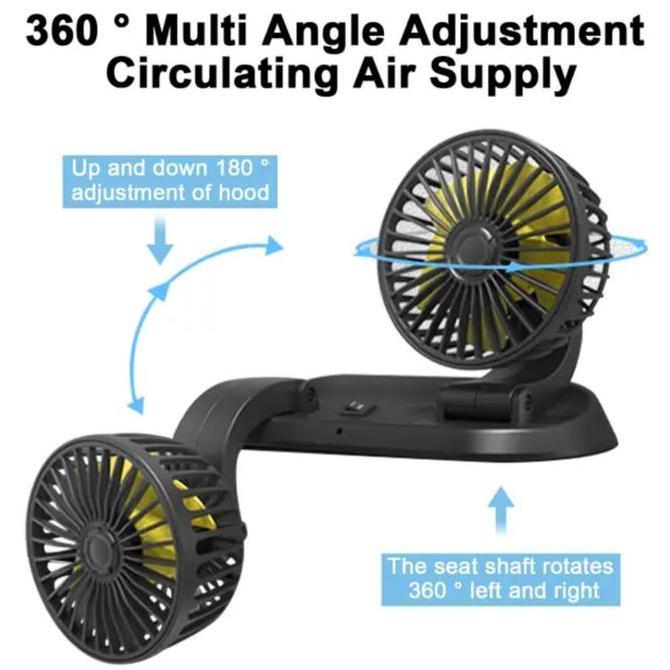 DHIRTYM [HJS] Kipas Angin Mobil 12-24V 2 Kepala Dingin AC Truk 360