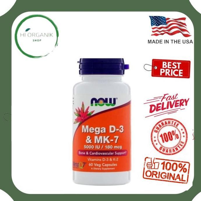 Now Foods Mega D3 MK7 5000 IU 180 Mcg 60 Vcaps Vitamin D3 K2 Mk 7 MK7