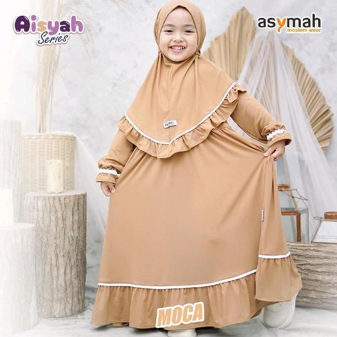 TERBARU  Dress Anak Muslim Perempuan Aisyah Series Cantik set Kerudung Warna Mocca By Asymah Ready