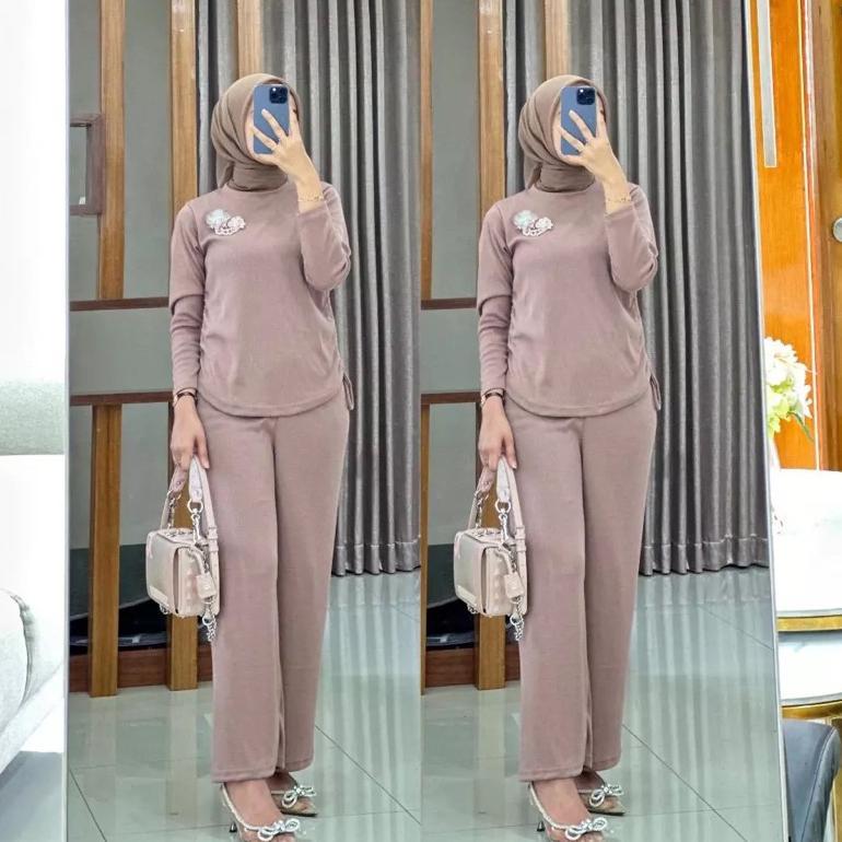 DINKA ONE SET KNIT SERUT KANAN KIRI // ONE SET // SETELAN WANITA // ONE SET POLOS // SETCEL KNIT // 
