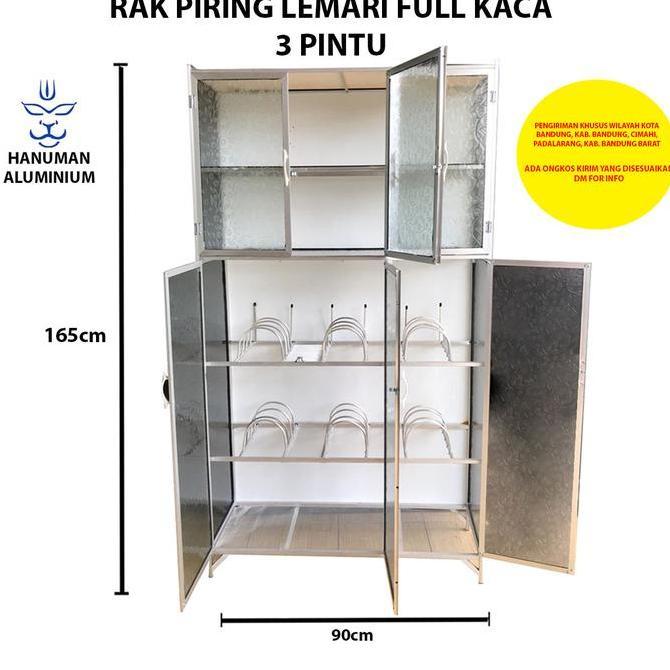 Rak Piring Lemari 3 Pintu Full Kaca HANUMAN ALUMINIUM