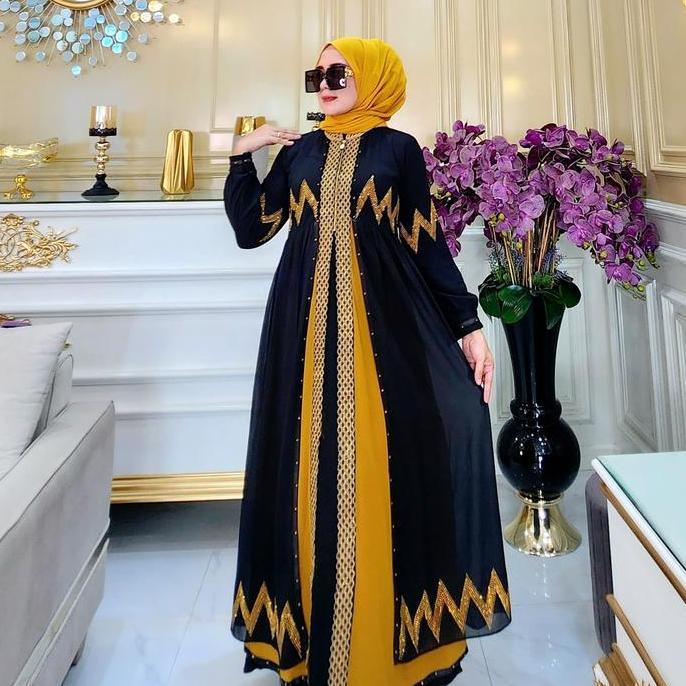 Spesial Galeri Sicantik - Cod - Gamis Abaya Kombinasi Warna Resleting Depan Terbaru - Abaya Hitam Ko