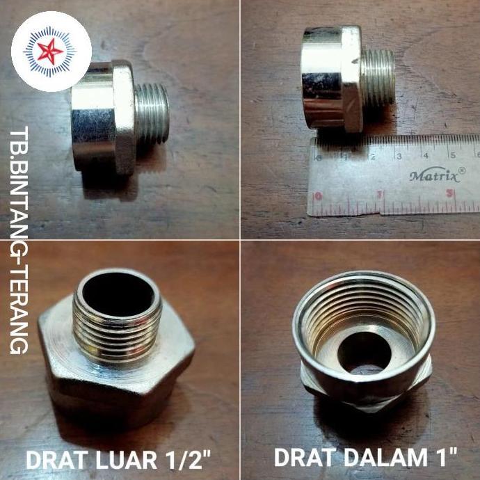 Sock Nipple Drat Luar 1/2" X Drat Dalam 1" Inch Sambungan Pipa Besi Hemat