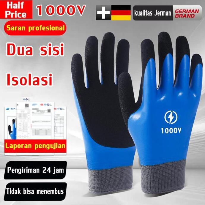 Sarung Tangan Berinsulasi 1000V Karet Tahan Air & Tekanan Tinggi Anti Tusuk & Getaran untuk Pekerja 