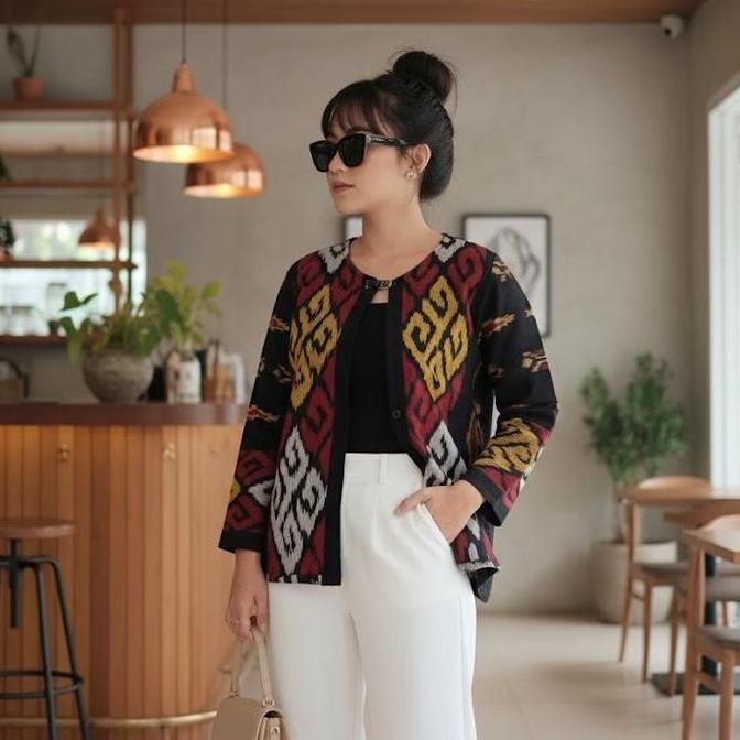 Shanaya Baju Batik Wanita Outer Tenun Maira Top Troso Atasan Bolero Tenun Cardigan Batik Kerja Canti