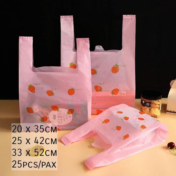 Yoiyouu- 25Pcs Plastik Tenteng Motif Buah Kantong Hadiah Lucu Kekinian