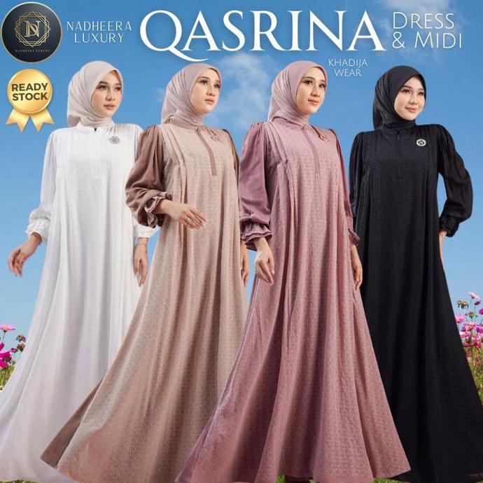 Diskon [Bisa Cod] Qasrina Dress Midi Nadheera Luxury Terbaru Babydoll Brukat Sp Khadijawear Qarina