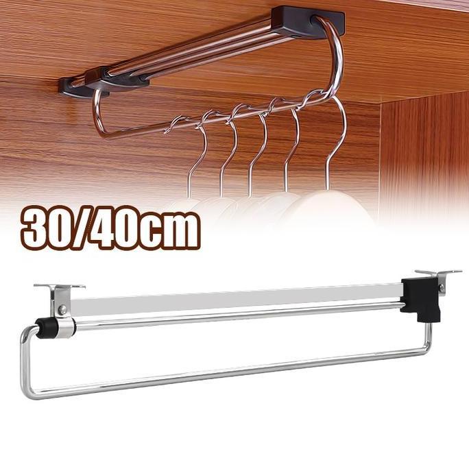 TEKNOWERN Gantungan Baju Geser Lemari Tarik Gantungan Baju Tarik Rel Gantungan Teleskopik Rak