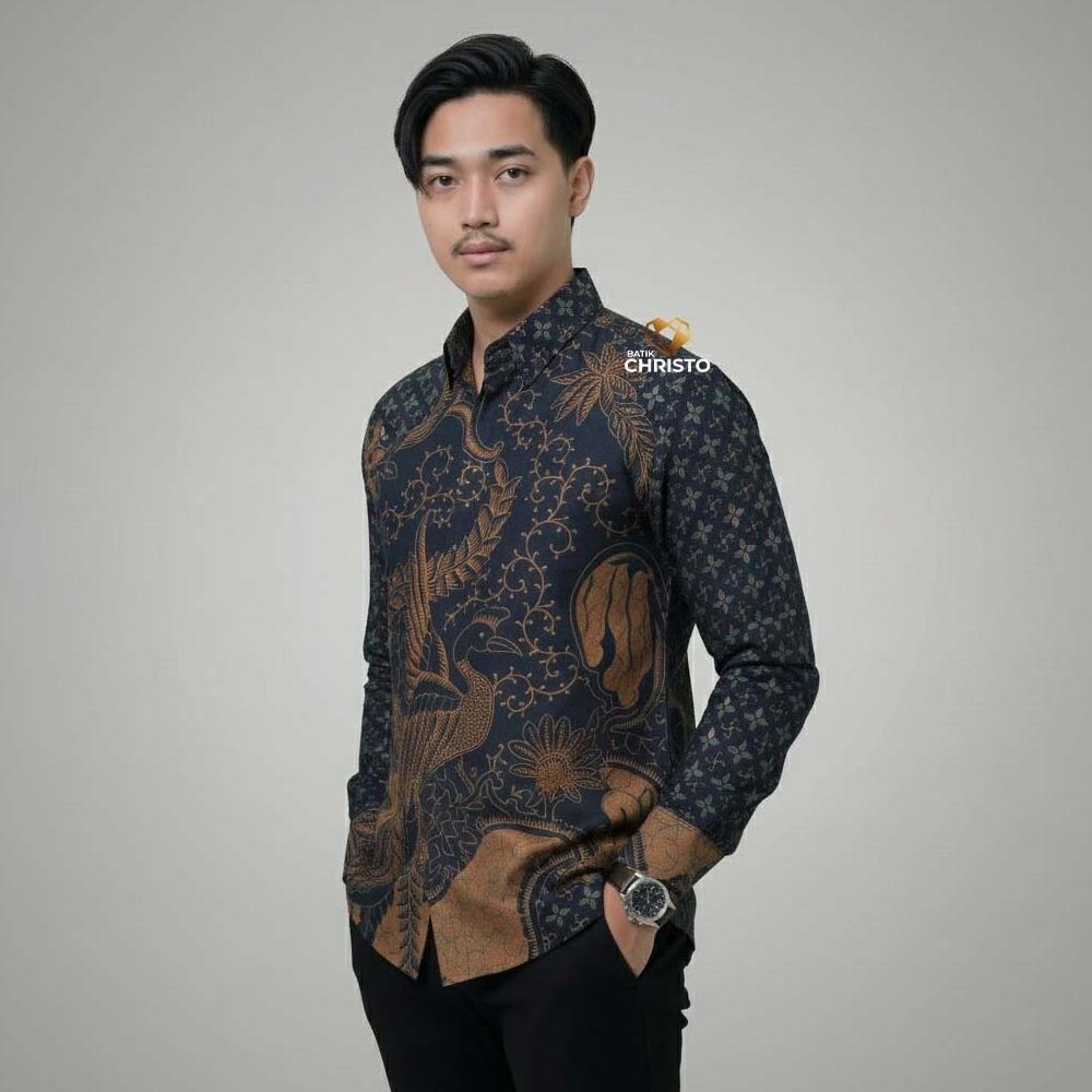 BEST SELLER KEMEJA BATIK PRIA BAJU LENGAN PANJANG SLIMFIT LAPIS FURING BATIK CHRISTO 1247 BAHAN KATU