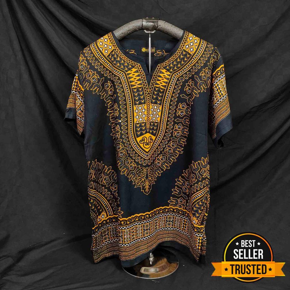 DISKON BAJU UJE MOTIF BATIK THAILAND DASAR HITAM - BAJU DASHIKI HITAM - BAJU BALI - BAJU SANTAI PRIA