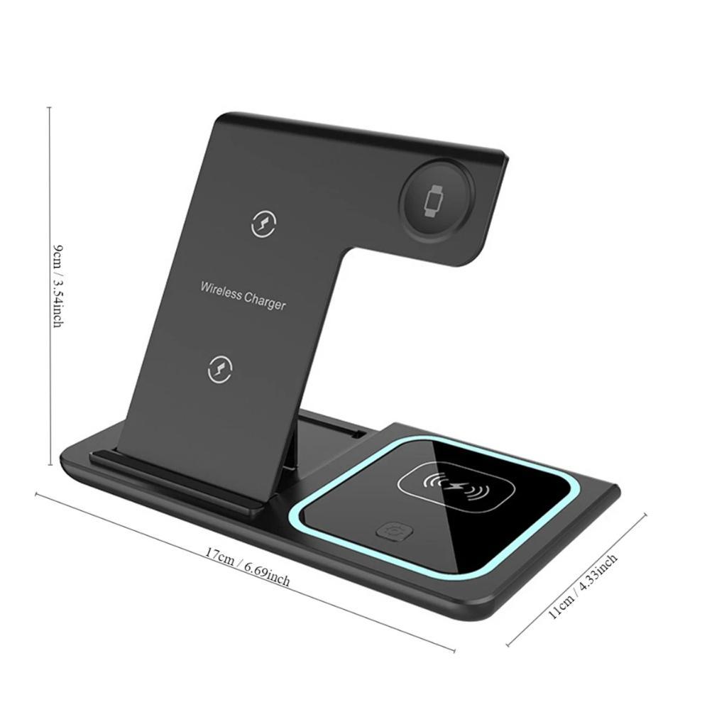 TERBARU 3 In 1 Wireless Charger Foldable Charging Station LED For Mobile Phone iPhone 15 14 13 12 11