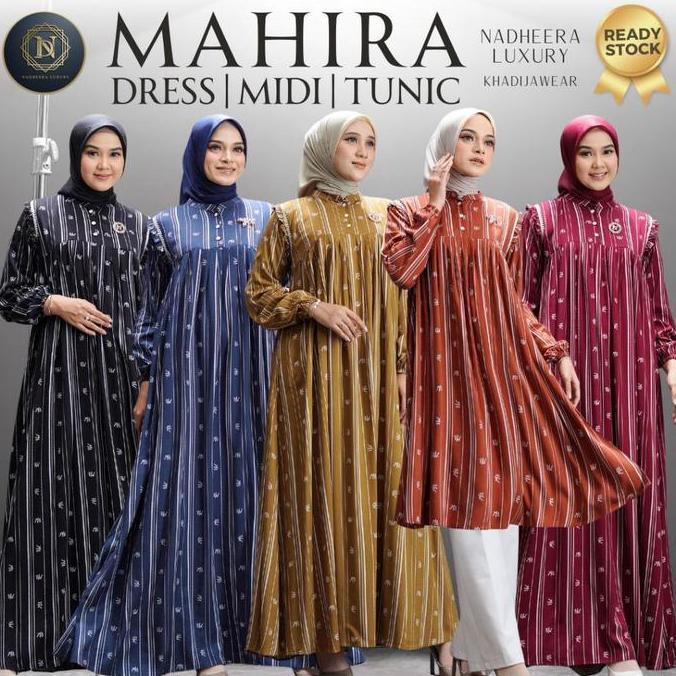 Spesial [Bisa Cod] Mahira Series Nadheera Luxury Dress Midi Tunik Terbaru Gamis Motif Rayon Premium 