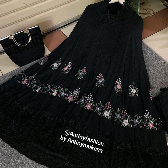 Miliki Mukena Bordir Indaara Hitam/ Muke Katun Twil Premium/ Mukena Cantik Mewah Dan Elegan/ Mukena 