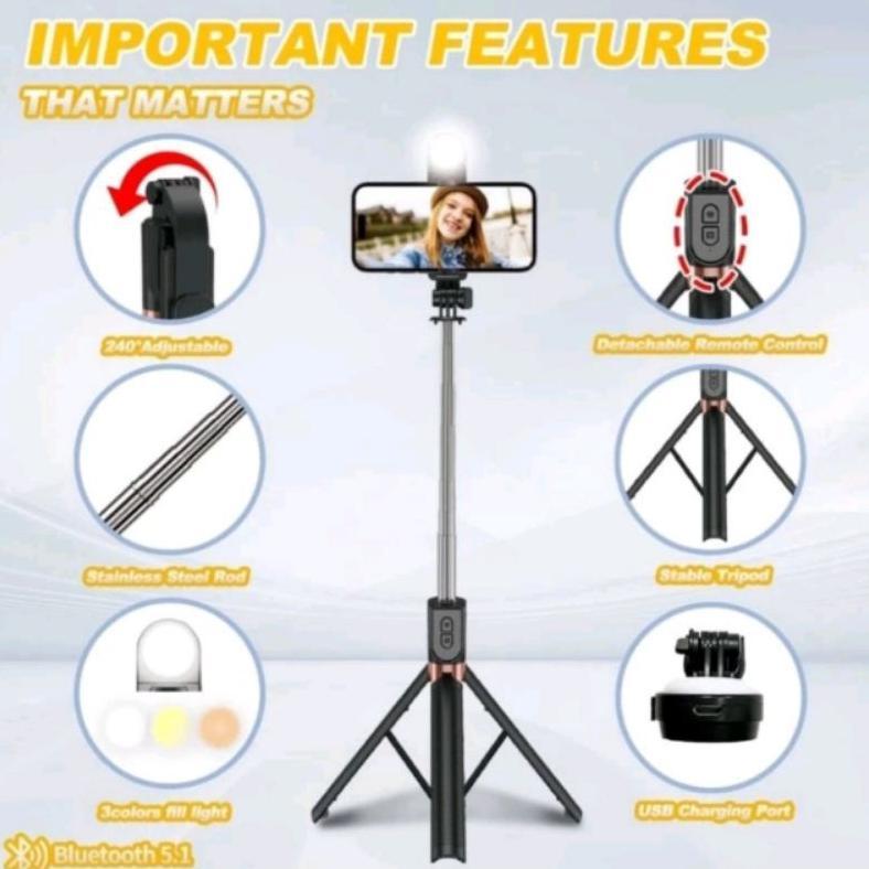 BESTPROMO PLOKAMA TONGSIS K9 LED TONGSIS TRIPOD K9 SELFIE STICK LED 4 IN 1 170CM