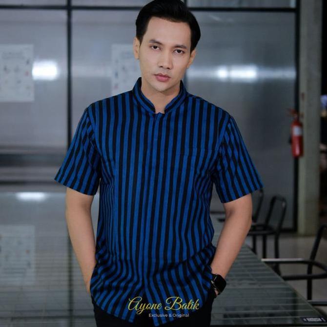 Baju Tradisional Pria Ekslusif Lengan Pendek By AyoneBatik Hem Lurik Pria Terbaru Kemeja Lurik Pria 