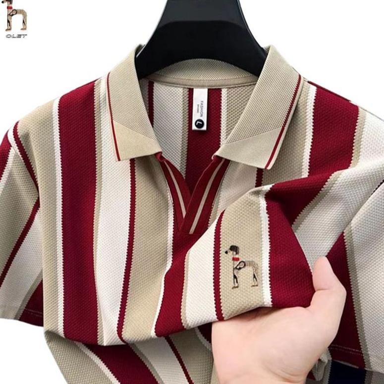 Olet Polo Shirt Pria original kaos polo garis baju kaos pria bordir Kemeja POLO bergaris vertikal ka