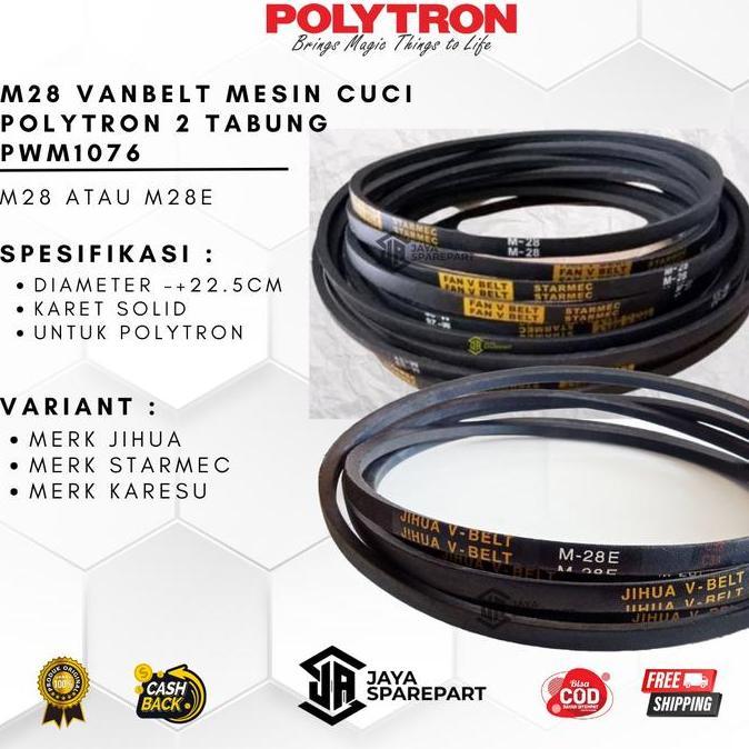 M28 Vanbelt Mesin Cuci Polytron 2 Tabung PWM1076 | Vbelt Mesin Cuci Polytron 2 Tabung