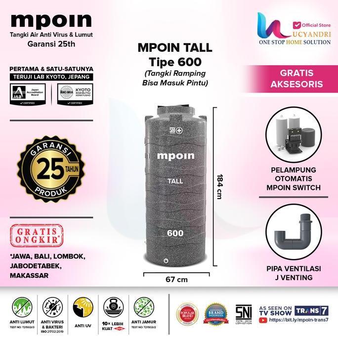 Miliki Tangki Air Mpoin 600 Tall Toren Tandon 600 Liter