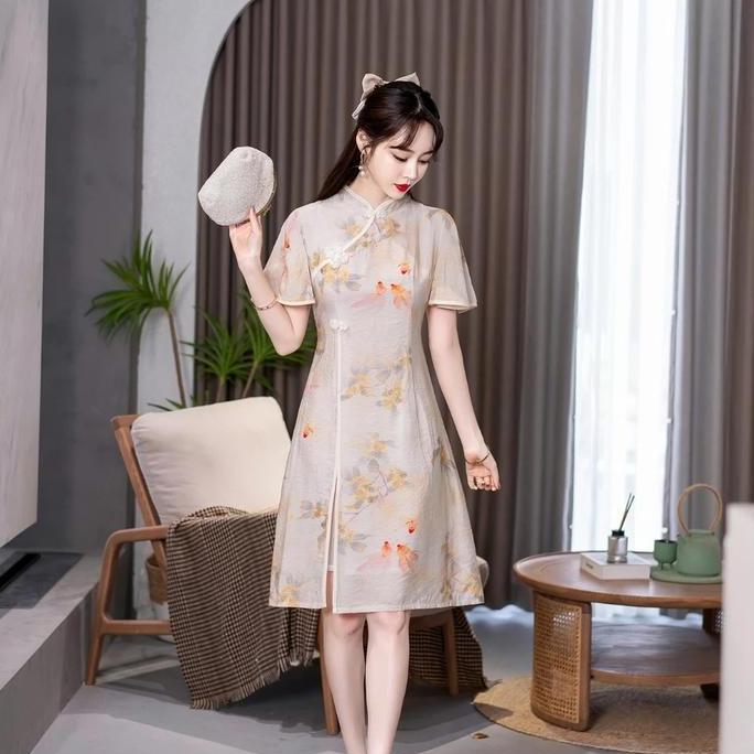 cheongsam lengan lebar cheongsam wanita import LM