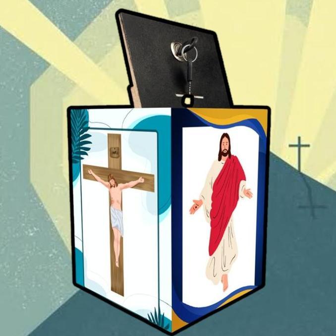 Sasti_sabinapermata - Celengan Kunci Jumbo Rohani Gambar Tuhan Yesus Ukuran Besar 15x2cm Free 2 Kunc