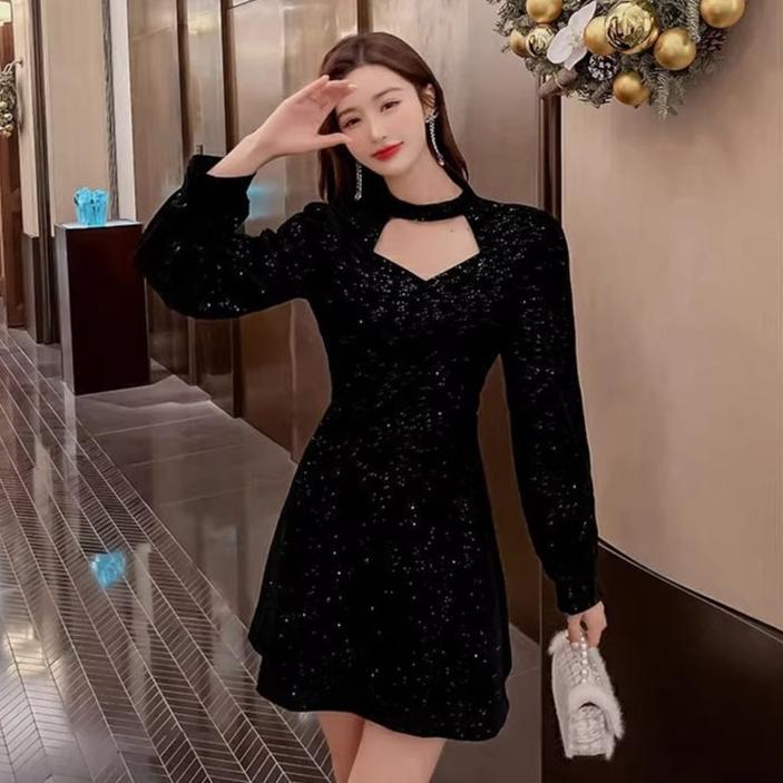 BEST DEALS FAIRY EVENING DRESS HITAM POLOS GAUN PESTA MEWAH ELEGAN LENGAN PANJANG WANITA KEKINIAN CA